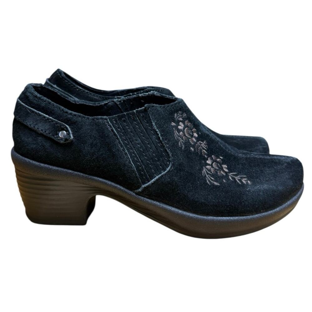 Klogs Women’s Missy Size 8 1/2 Black Suede Embroidered Comfort Clogs Boho